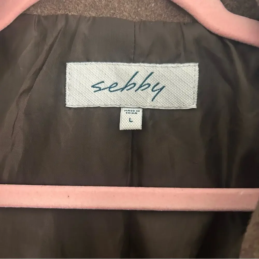 Sebby Brown Double-Breasted Pea Coat with Notched Collar